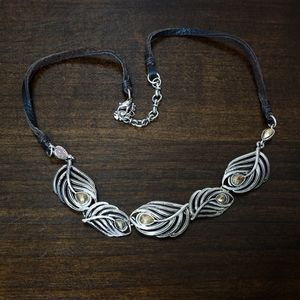 Lucky Brand Silver Gold Leaf Leather Necklace